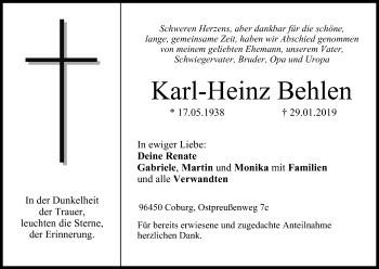 Anzeige von Karl-Heinz Behlen von MGO