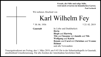 Anzeige von Karl Wilhelm Fey von MGO