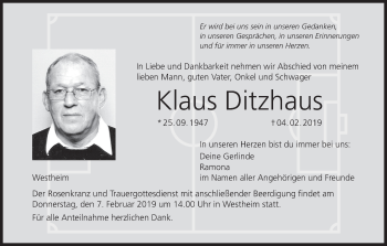 Anzeige von Klaus Ditzhaus von MGO