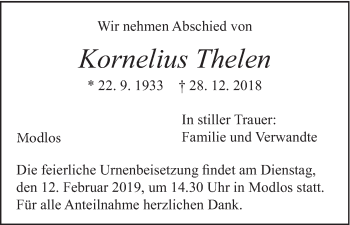 Anzeige von Kornelius Thelen von MGO