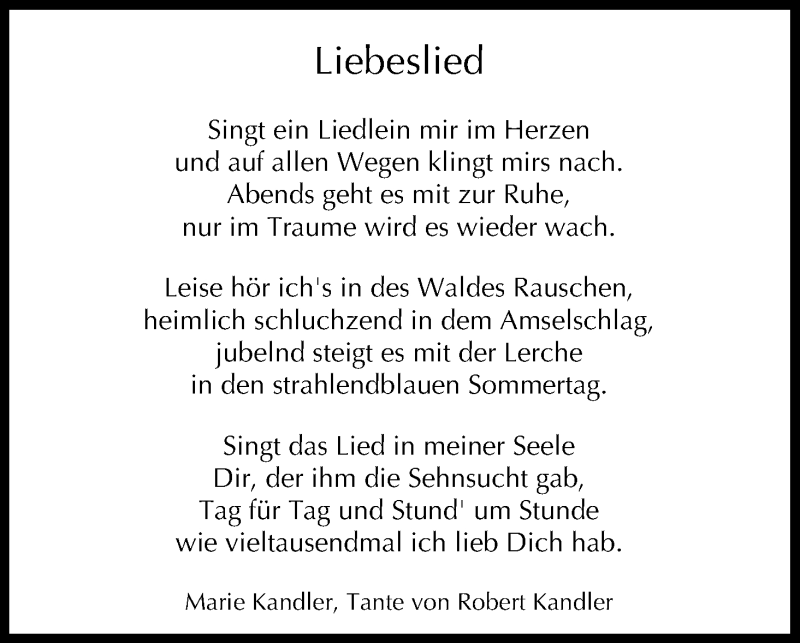  Traueranzeige für Liebeslied  vom 04.02.2019 aus MGO