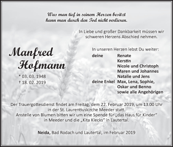 Anzeige von Manfred Hofmann von MGO