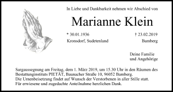Anzeige von Marianne Klein von MGO
