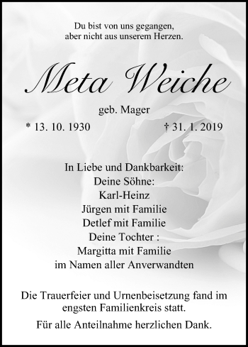 Anzeige von Meta Weiche von MGO