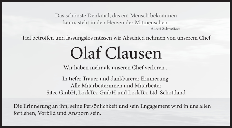  Traueranzeige für Olaf Clausen vom 27.02.2019 aus MGO