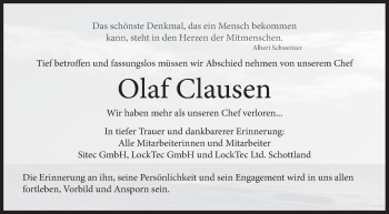 Anzeige von Olaf Clausen von MGO
