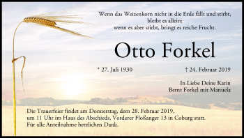 Anzeige von Otto Forkel von MGO
