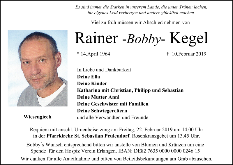  Traueranzeige für Rainer Kegel vom 19.02.2019 aus MGO