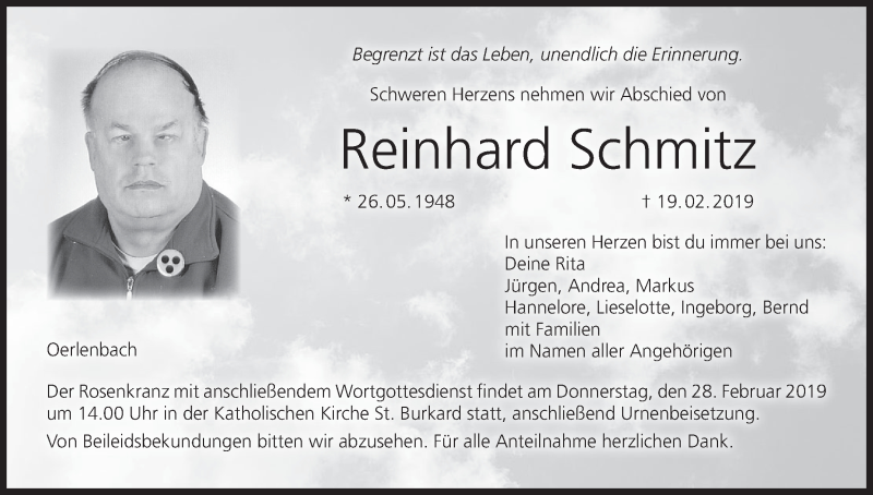  Traueranzeige für Reinhard Schmitz vom 25.02.2019 aus MGO