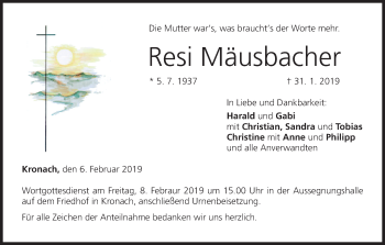 Anzeige von Resi Mäusbacher von MGO