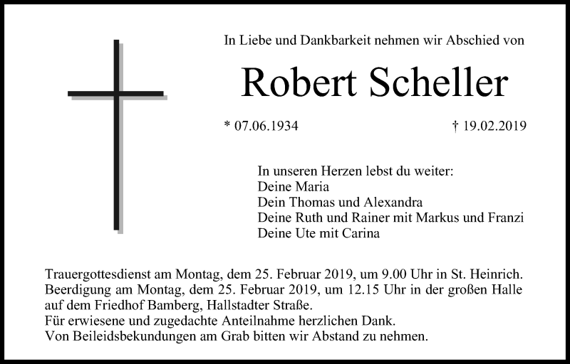  Traueranzeige für Robert Scheller vom 23.02.2019 aus MGO