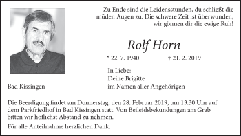 Anzeige von Rolf Horn von MGO
