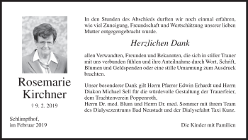 Anzeige von Rosemarie Kirchner von MGO