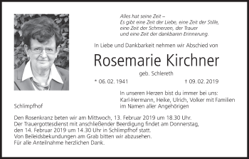 Anzeige von Rosemarie Kirchner von MGO