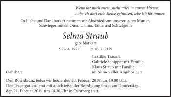Anzeige von Selma Straub von MGO