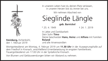 Anzeige von Sieglinde Längle von MGO
