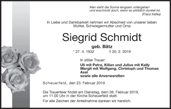 Anzeige von Siegrid Schmidt von MGO