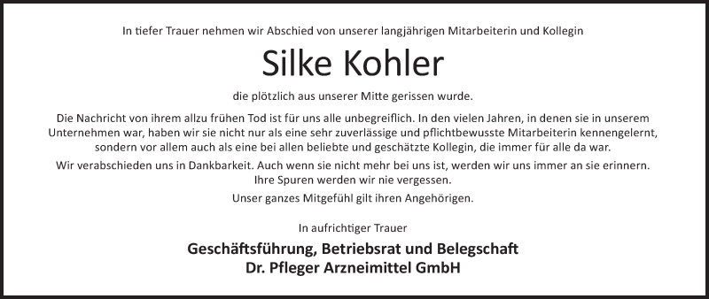  Traueranzeige für Silke Kohler vom 25.02.2019 aus MGO