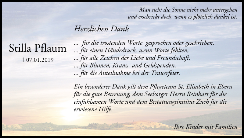  Traueranzeige für Stilla Pflaum vom 02.02.2019 aus MGO