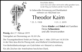 Anzeige von Theodor Kaim von MGO