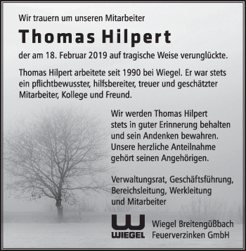 Anzeige von Thomas Hilpert von MGO