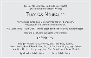 Anzeige von Thomas Neubauer von MGO