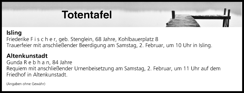  Traueranzeige für Totentafel vom 01.02.2019 vom 01.02.2019 aus MGO