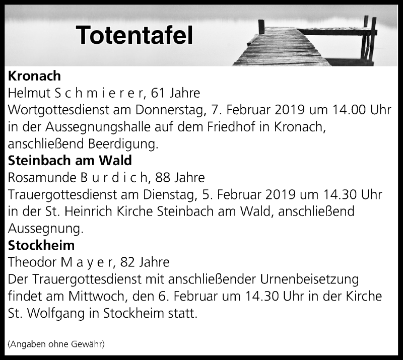  Traueranzeige für Totentafel vom 05.02.2019 vom 05.02.2019 aus MGO