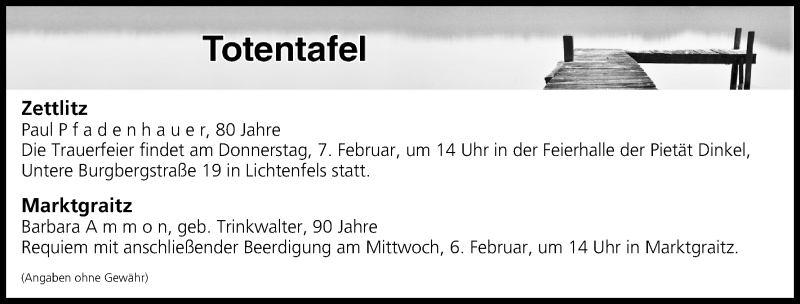  Traueranzeige für Totentafel vom 06.02.2019 vom 06.02.2019 aus MGO