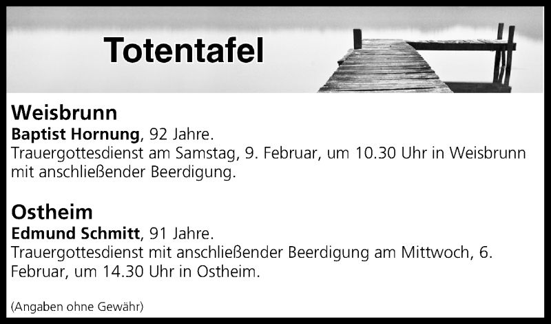 Traueranzeige für Totentafel vom 06.02.2019 vom 06.02.2019 aus MGO