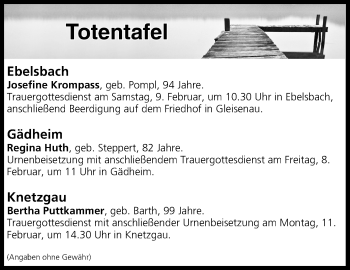 Anzeige von Totentafel vom 08.02.2019 von MGO