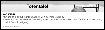 Anzeige von Totentafel vom 09.02.2019 von MGO