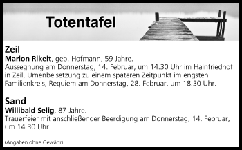 Anzeige von Totentafel vom 13.02.2019 von MGO