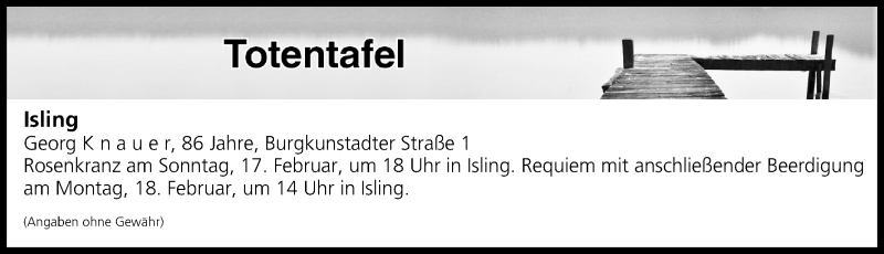  Traueranzeige für Totentafel vom 16.02.2019 vom 16.02.2019 aus MGO