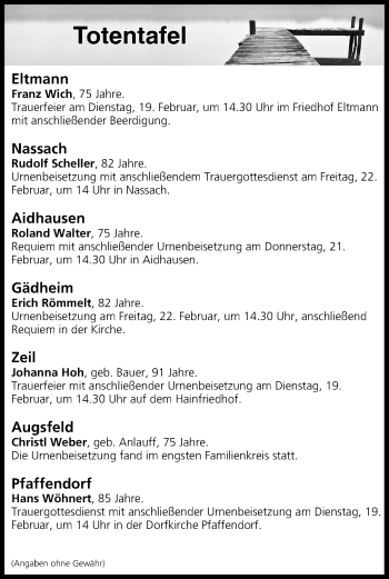 Anzeige von Totentafel vom 19.02.2019 von MGO