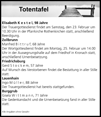 Anzeige von Totentafel vom 23.02.2019 von MGO