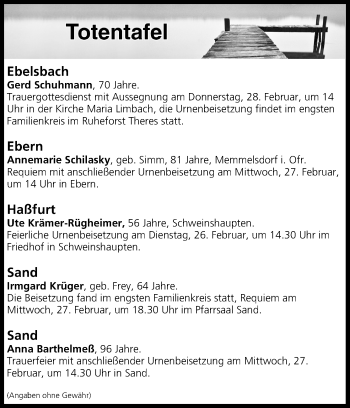 Anzeige von Totentafel vom 26.02.2019 von MGO