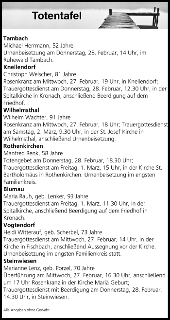 Anzeige von Totentafel vom 27.02.2019 von MGO
