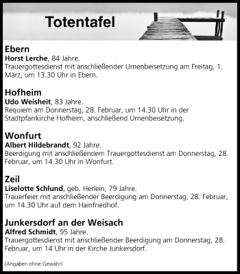 Anzeige von Totentafel vom 27.02.2019 von MGO