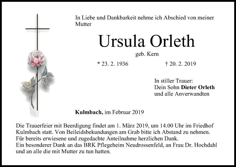  Traueranzeige für Ursula Orleth vom 27.02.2019 aus MGO