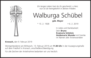 Anzeige von Walburga Schübel von MGO