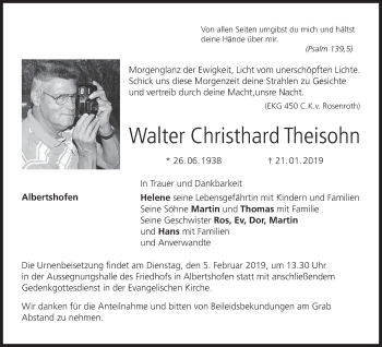 Anzeige von Walter Christhard Theisohn von MGO