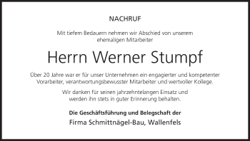 Anzeige von Werner Stumpf von MGO