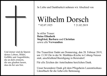 Anzeige von Wilhelm Dorsch von MGO
