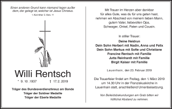 Anzeige von Willi Rentsch von MGO