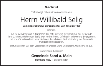 Anzeige von Willibald Selig von MGO