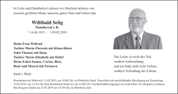 Anzeige von Willibald Selig von MGO