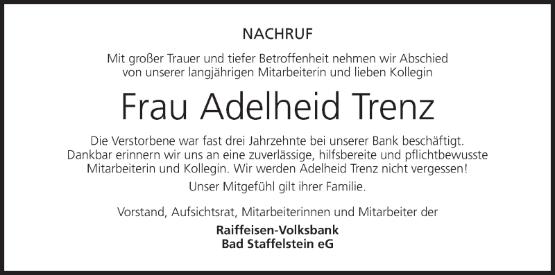  Traueranzeige für Adelheid Trenz vom 26.03.2019 aus MGO