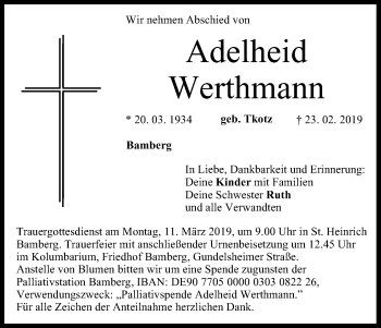 Anzeige von Adelheid Werthmann von MGO