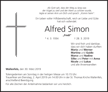 Anzeige von Alfred Simon von MGO